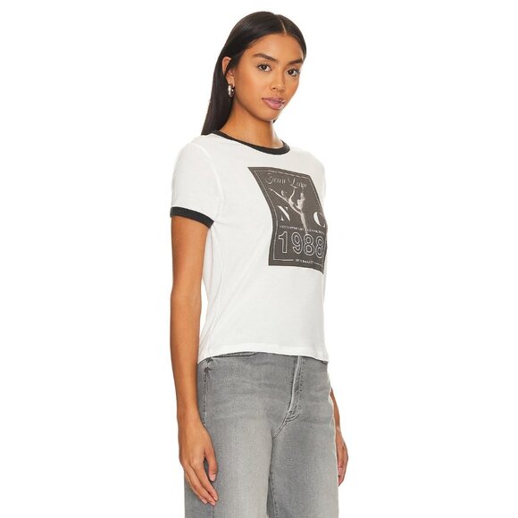 The Laundry Room Swan Lane Perfect Ringer Tee in White & Black Snow - Picture 2 of 4